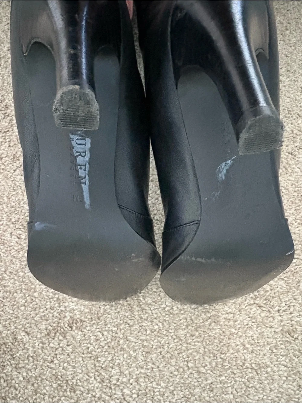 Lauren‎ Ralph Lauren Black Leather Knee-High Heeled Boots Suede Trim Size 7M